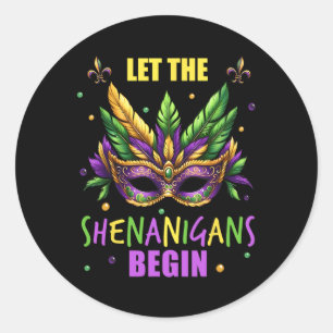 Mardi Gras Costume Låt shenanigans påbörja masken Runt Klistermärke