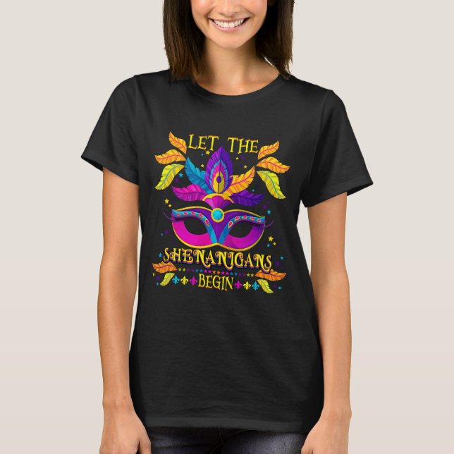 Mardi Gras Costume Låt shenanigans påbörja masken T Shirt (Framsida)