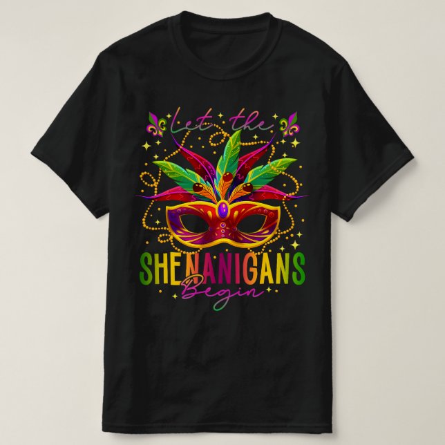 Mardi Gras Costume Låt shenanigans påbörja masken T Shirt (Design framsida)