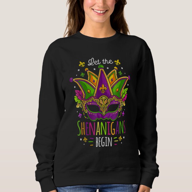 Mardi Gras Costume Let The Shenanigans Begin Mask_ T Shirt (Framsida)