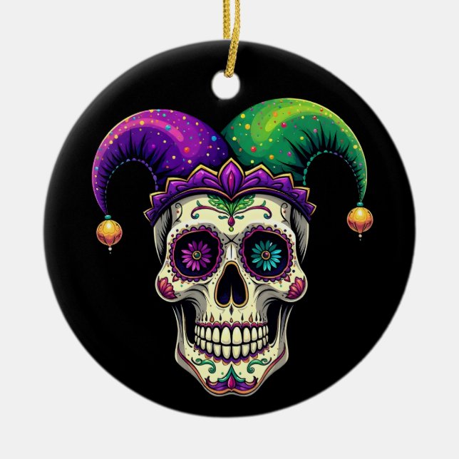 Mardi Gras Costume Sugar Skull Carnival New Orlean Julgransprydnad Keramik (Framsidan)