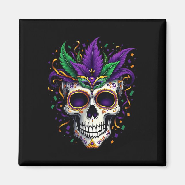 Mardi Gras Costume Sugar Skull Carnival New Orlean Magnet (Framsidan)