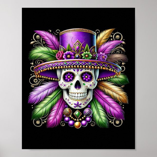 Mardi Gras Costume Sugar Skull Carnival New Orlean Poster (Framsidan)