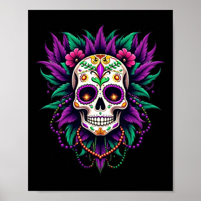 Mardi Gras Costume Sugar Skull Carnival New Orlean Poster (Framsidan)