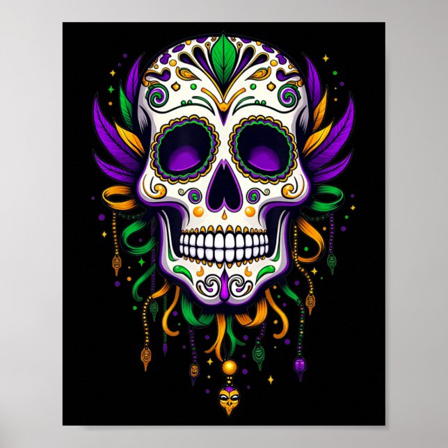 Mardi Gras Costume Sugar Skull Carnival New Orlean Poster (Framsidan)