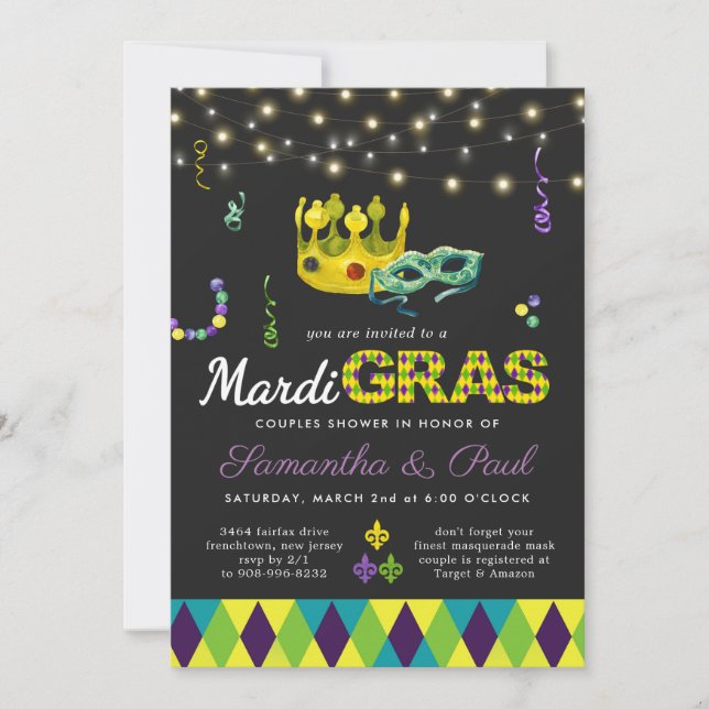 Mardi Gras Couples Shower-inbjudan (Framsida)