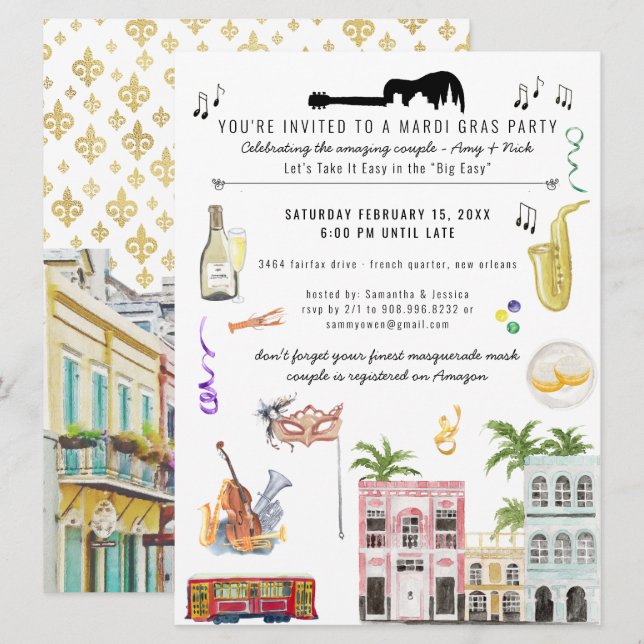 Mardi Gras Couples Shower-inbjudan Inbjudningar (Fram/baksida)