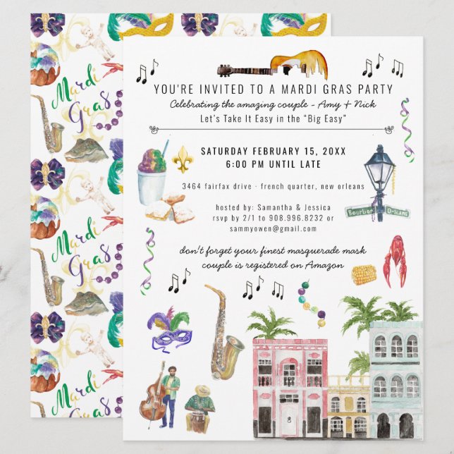 Mardi Gras Couples Shower-inbjudan Inbjudningar (Fram/baksida)