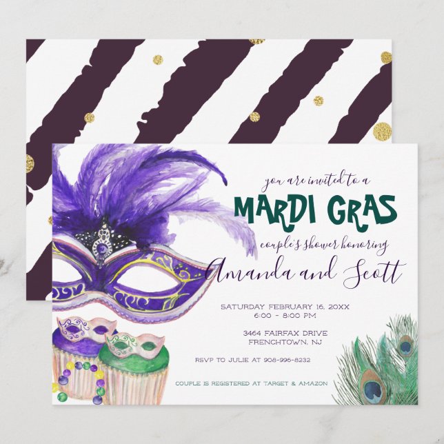 Mardi Gras Couples Shower Inbjudningar (Fram/baksida)
