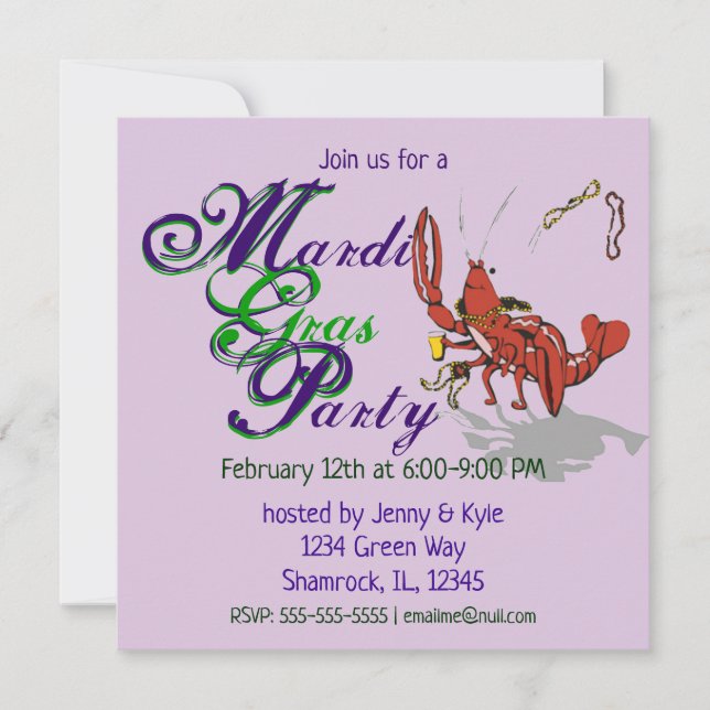 Mardi Gras Crawdad Inbjudningar (Framsida)