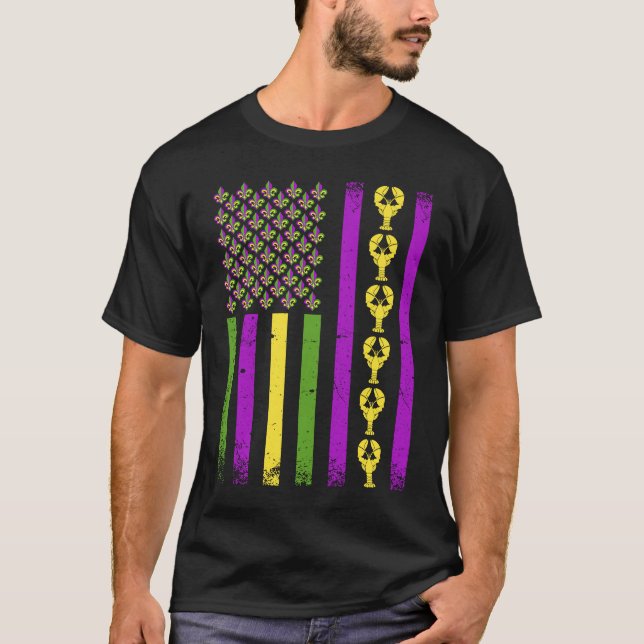Mardi Gras Crawfish Flag For Men Mardi Gras Outfit T Shirt (Framsida)