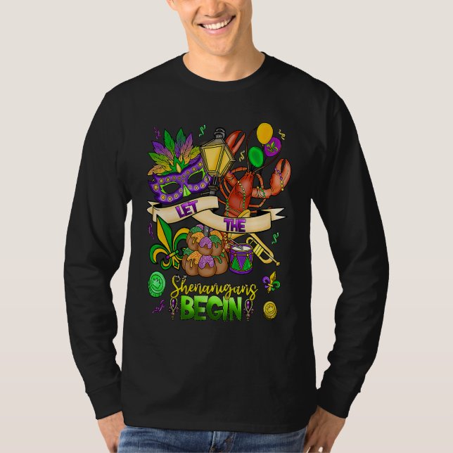 Mardi Gras Crawfish Jester Beads Let Shenanigans B T Shirt (Framsida)
