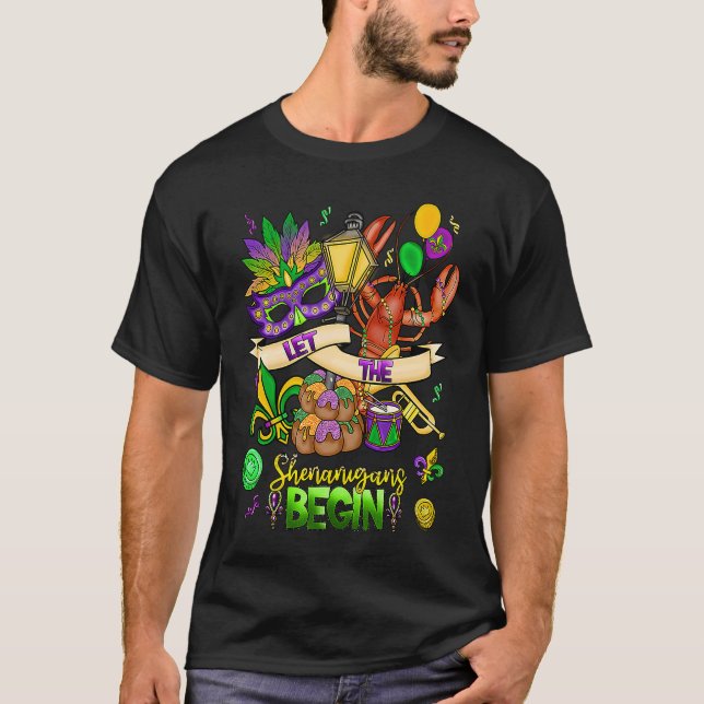 Mardi Gras Crawfish Jester Beads Let Shenanigans B T Shirt (Framsida)