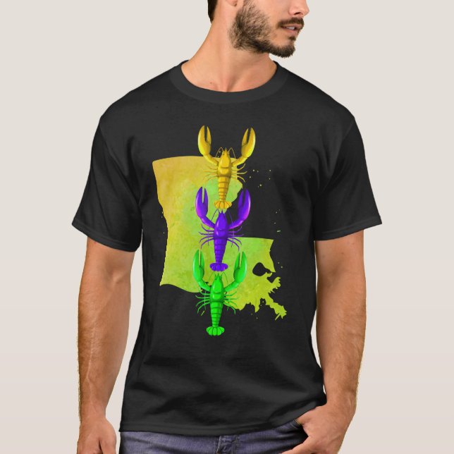 Mardi Gras crayfish, gult Louisiana karta-färg, M T Shirt (Framsida)