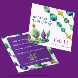 Mardi Gras Crown and Beads Party  Inbjudningar