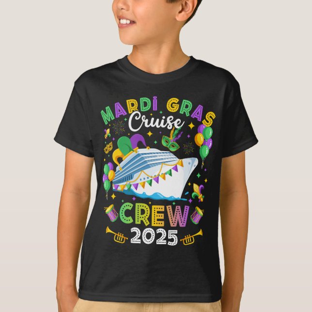 Mardi Gras Cruise Crew 2025 Matching Boy T Shirt (Framsida)