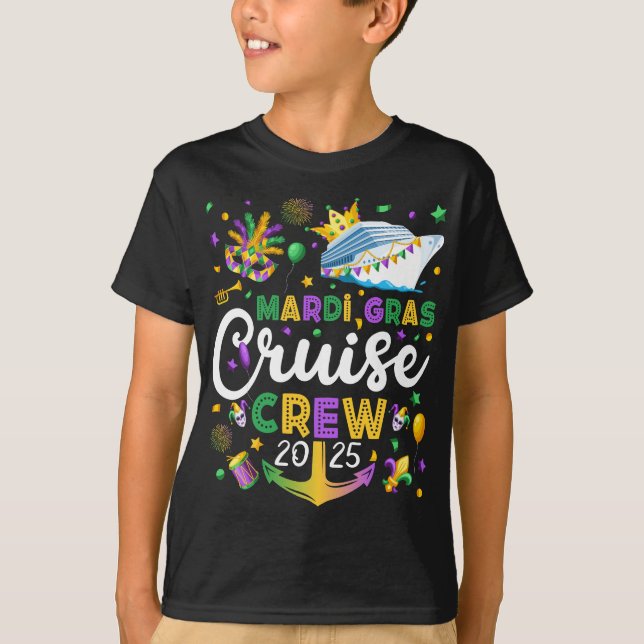 Mardi Gras Cruise Crew 2025 Matching Boy T Shirt (Framsida)