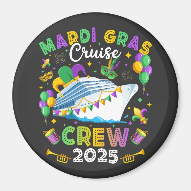 Mardi Gras Cruise Crew 2025 Matching Circle Magnet (Framsidan)
