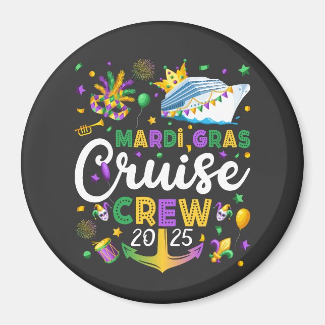 Mardi Gras Cruise Crew 2025 Matching Circle Magnet (Framsidan)