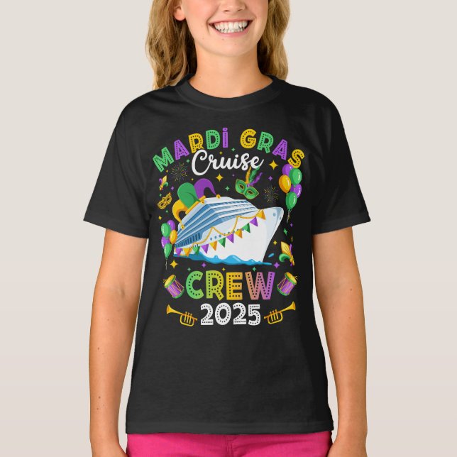 Mardi Gras Cruise Crew 2025 Matching Girl T Shirt (Framsida)
