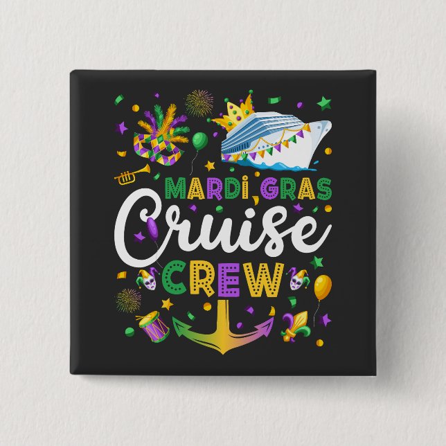 Mardi Gras Cruise Crew Matching Round Square Knapp (Framsida)