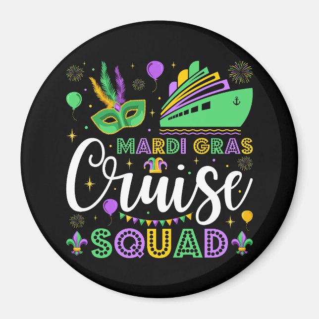 Mardi Gras Cruise Squad Matching Circle Magnet (Framsidan)
