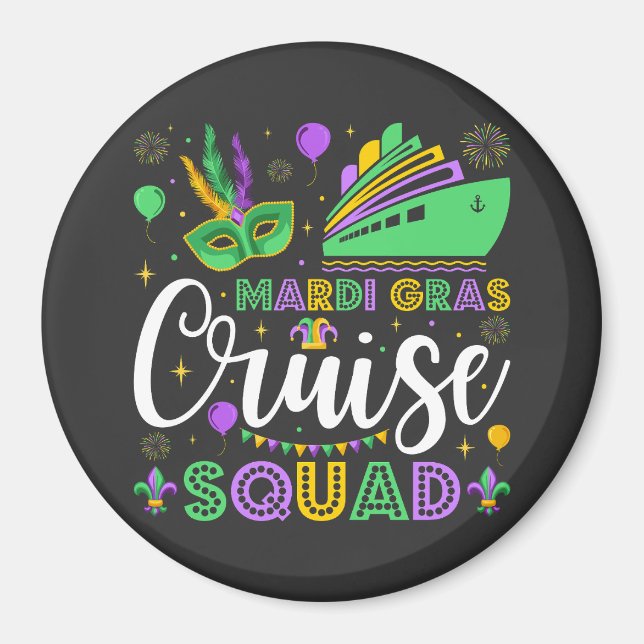 Mardi Gras Cruise Squad Matching Circle Magnet (Framsidan)