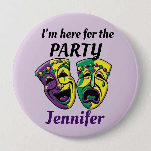 Mardi Gras Custom Name PARTY Button Mardigras Knapp (Framsida)