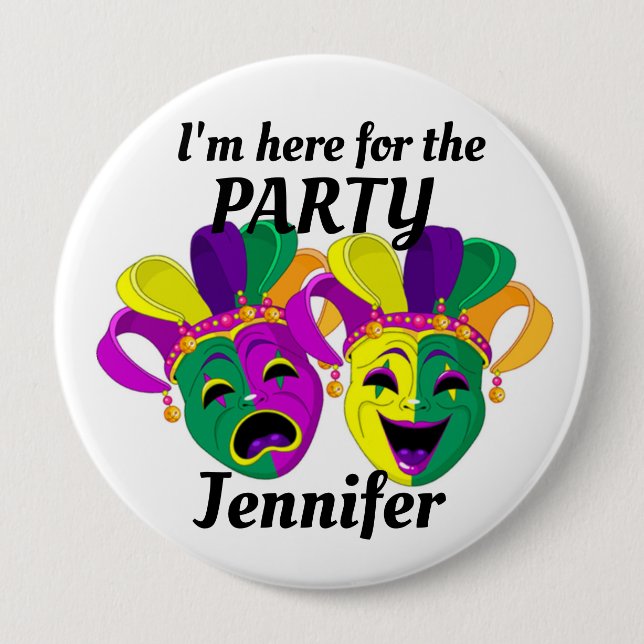 Mardi Gras Custom Name PARTY Button Mardigras Knapp (Framsida)