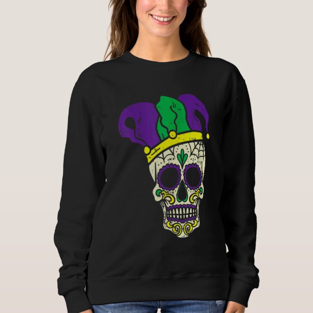 Mardi Gras Cute Skull Jester Hat Masked Beads Fest T Shirt (Framsida)