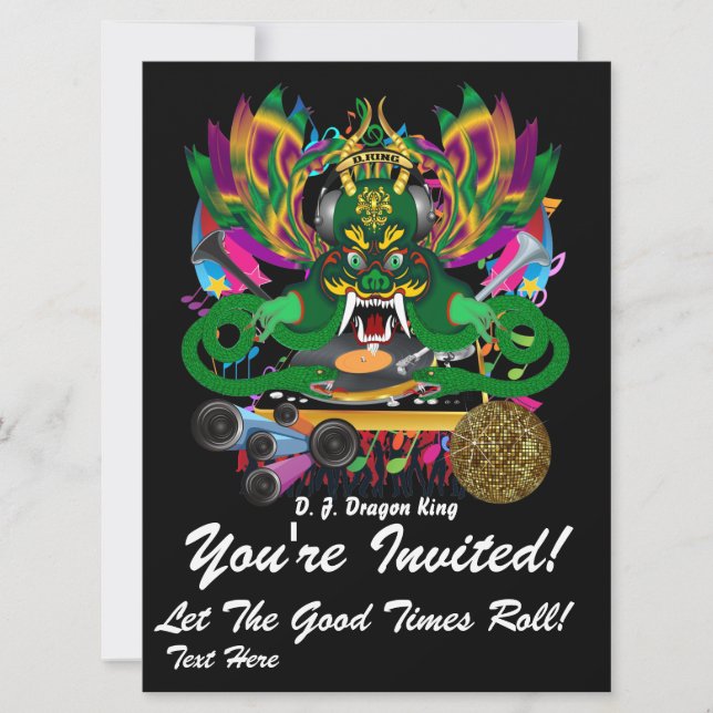 Mardi Gras D. J. Visa tips för Dragon Kung, tack Inbjudningar (Framsida)