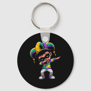 Mardi Gras Dabbing Boy Black Funny Outfit Jester H Nyckelring