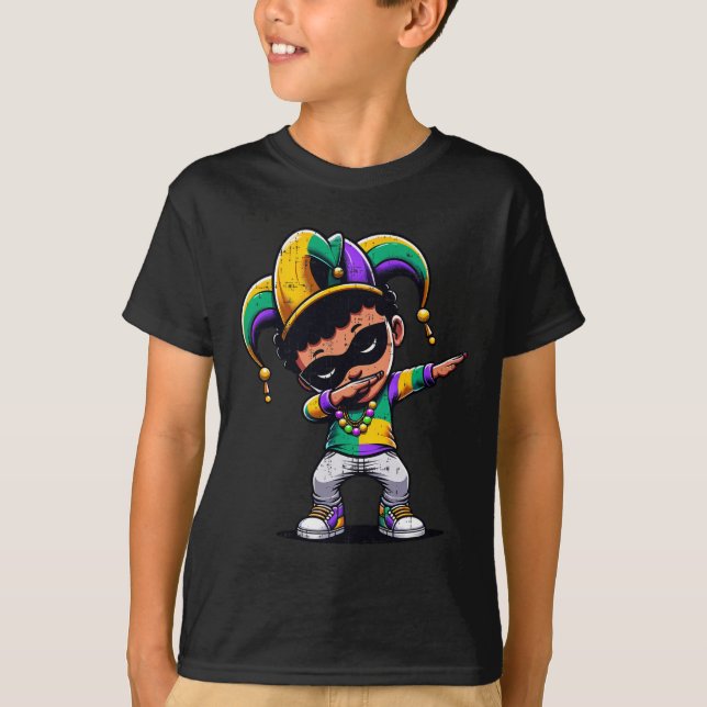 Mardi Gras Dabbing Boy Black Funny Outfit Jester H T Shirt (Framsida)