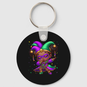 Mardi Gras Dabbing Cute Black Girl Jester Hat Wome Nyckelring