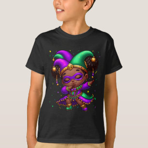 Mardi Gras Dabbing Cute Black Girl Jester Hat Wome T Shirt