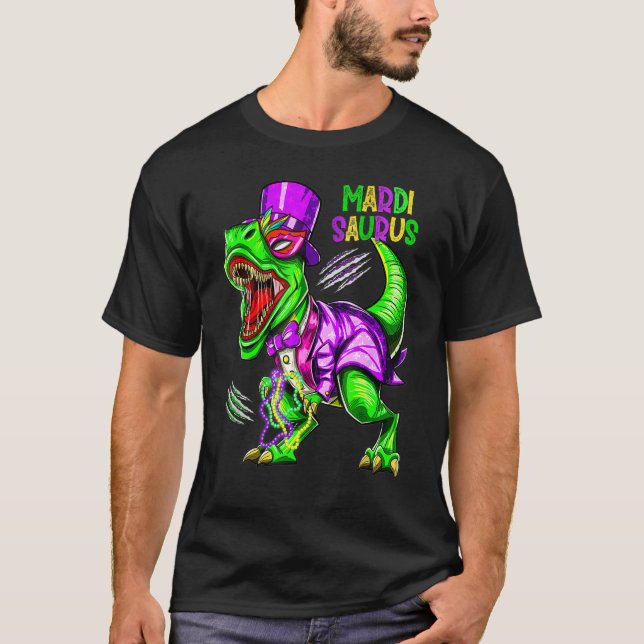 Mardi Gras Dabbing Rex Dinosaur Mardi Grawr Bead C T Shirt (Framsida)