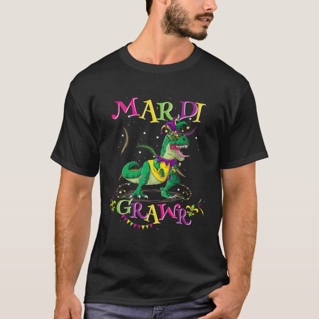 Mardi Gras Dabbing Rex Dinosaur Mardi Grawr Bead C T Shirt (Framsida)