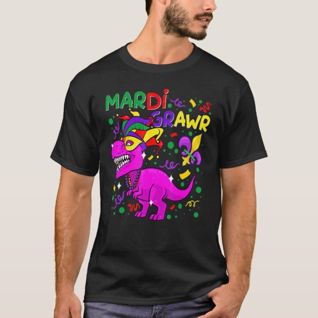 Mardi Gras Dabbing Rex Dinosaur Mardi Grawr Bead O T Shirt (Framsida)