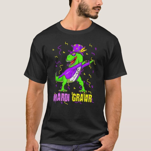 Mardi Gras Dabbing T Rex Dinosaur Funny Carnival M T Shirt (Framsida)