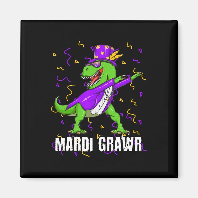 Mardi Gras Dabbing T Rex Dinosaur Mardi Grawr Bead Magnet (Framsidan)