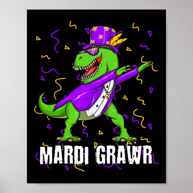 Mardi Gras Dabbing T Rex Dinosaur Mardi Grawr Bead Poster (Framsidan)