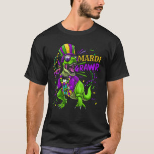 Mardi Gras Dabbing T Rex Dinosaur Mardi Grawr Bead Shirt