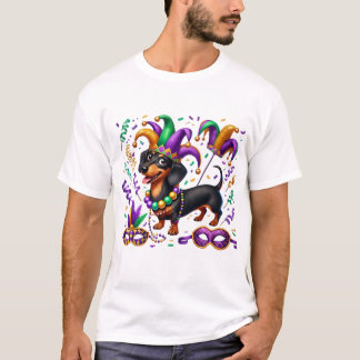 Mardi Gras Dachshund Kortärmad T-Shirt, Unisex T Shirt
