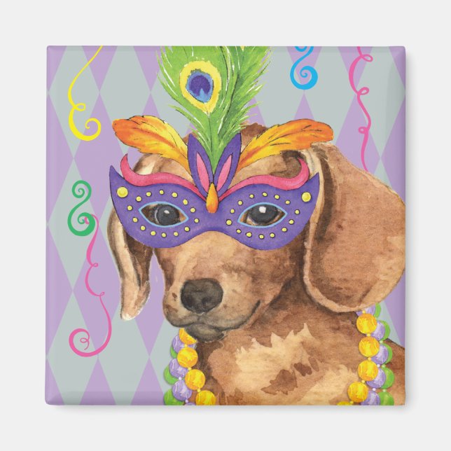 Mardi Gras Dachshund Magnet (Framsidan)