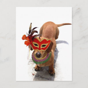Mardi Gras Dachsund hund Vykort