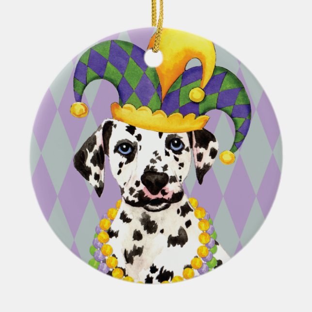Mardi Gras Dalmatian Julgransprydnad Keramik (Framsidan)