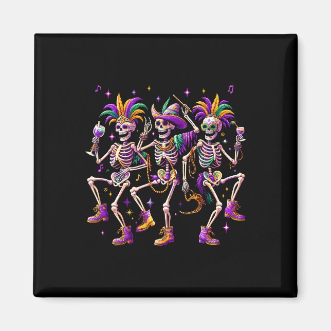 Mardi Gras Dancing Skeleton Funny Magnet (Framsidan)