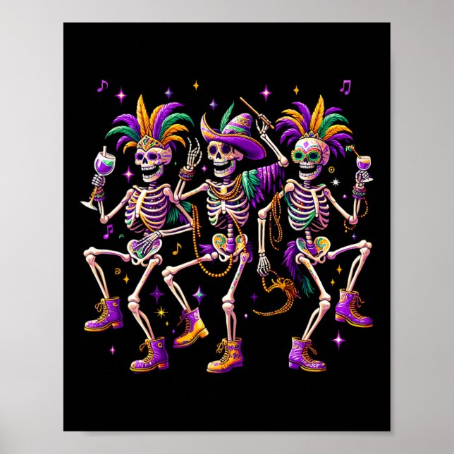 Mardi Gras Dancing Skeleton Funny Poster (Framsidan)