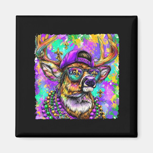 Mardi Gras Deer Buck Hunting New Orleans Camo Men  Magnet (Framsidan)