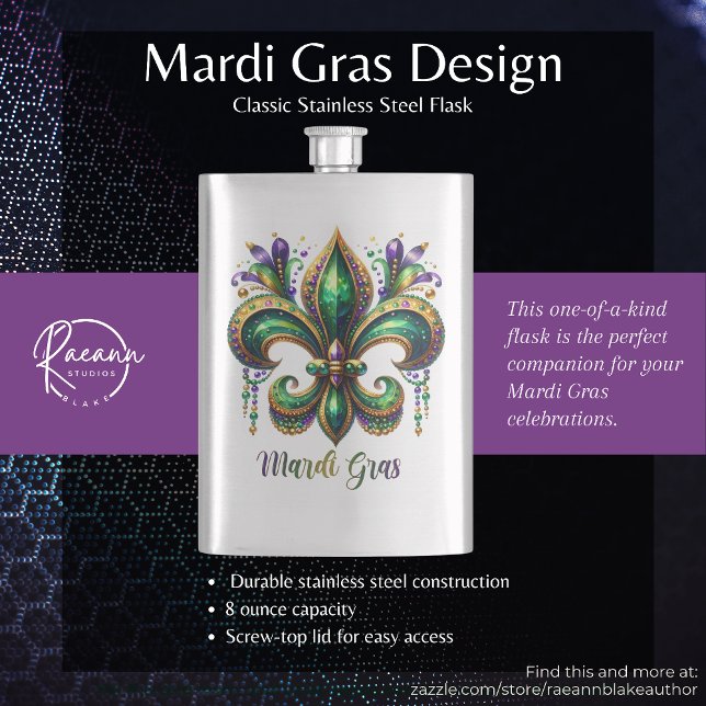 Mardi Gras Design Klassisk Rostfri Flaska Stål Fickplunta (Skapare uppladdad)